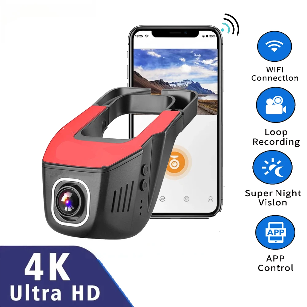 4K 2160P WiFi Car DVR Dash Cam Camera 2K 1080P 24H Monitor di parcheggio APP Controllo Videoregistratore di guida per auto per tutte le auto