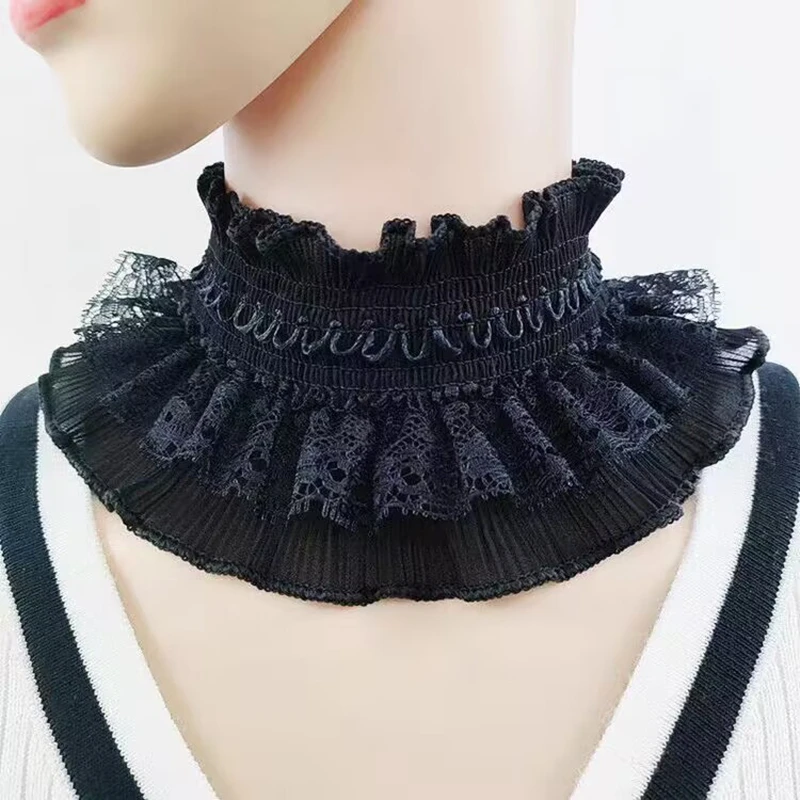 Weiß Schwarz Rüschen Elastische Spitze Gefälschte Kragen Schal Stehkragen Kragen Pullover Elegante Hals Abdeckung Falschen Kragen Kleidung Zubehör