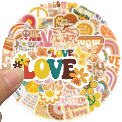 50 Stück Boho Regenbogen Gänseblümchen Schmetterling selbstklebende Aufkleber 60er Jahre Hippie Party wasserfeste Aufkleber für Computer Wasserflasche Phon Image