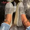 Aphixta 2025, neue Bling-Pailletten-Damenschuhe, flach, mit Slip-On, silberne Loafer, Frühlingsfrauen-Modeschuhe, große Größe 43