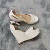 Frauen Plattform Keil Sandalen Sommer 14 cm Sexy Peep Toe Ankle Strap High Heels Party Rot Hochzeit Kleid Damen Schuhe große Größe 42