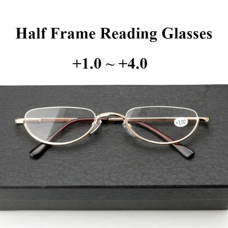 Klassische Lesebrille mit Halbrahmen, HD-Metall-Fishwire-Rack, stabile Feder-Brillenbeine, 1,0 2,0 3,0 3,5 4,0, glatt, gebogen Image