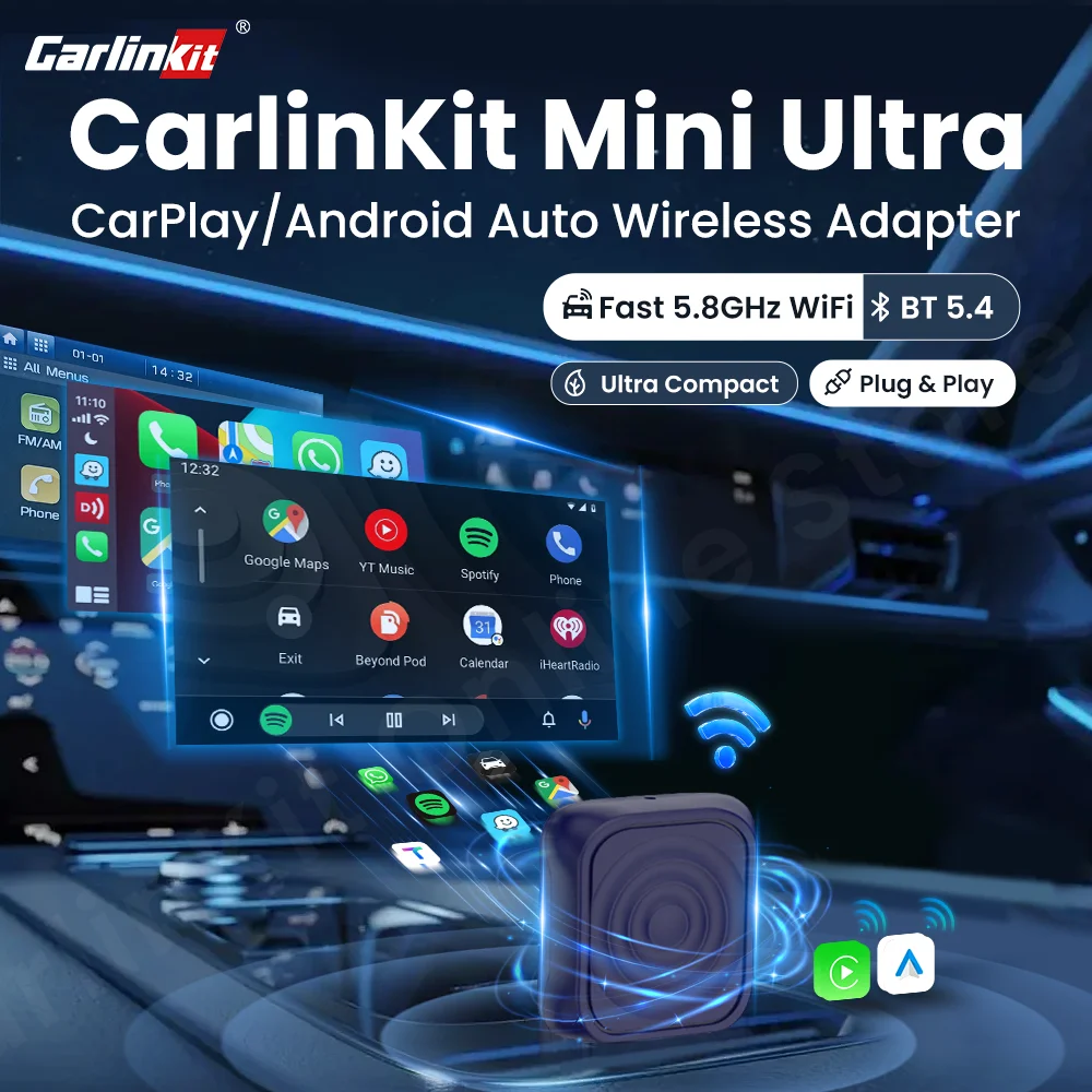 2025 CarlinKit Mini Ultra CarPlay Android Auto-Wireless-Adapter für Auto-Infotainment-Upgrade BT 5,4 GHz WLAN 5,8 GHz OTA-Upgrade Image