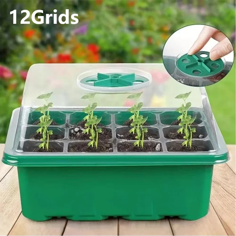 12 Grids Samen Starter Tablett mit Belüftungsloch Samen Wachsende Anbau Pflanzbox Mini Gewächshaus Pflanze Starter Kit Garten Image