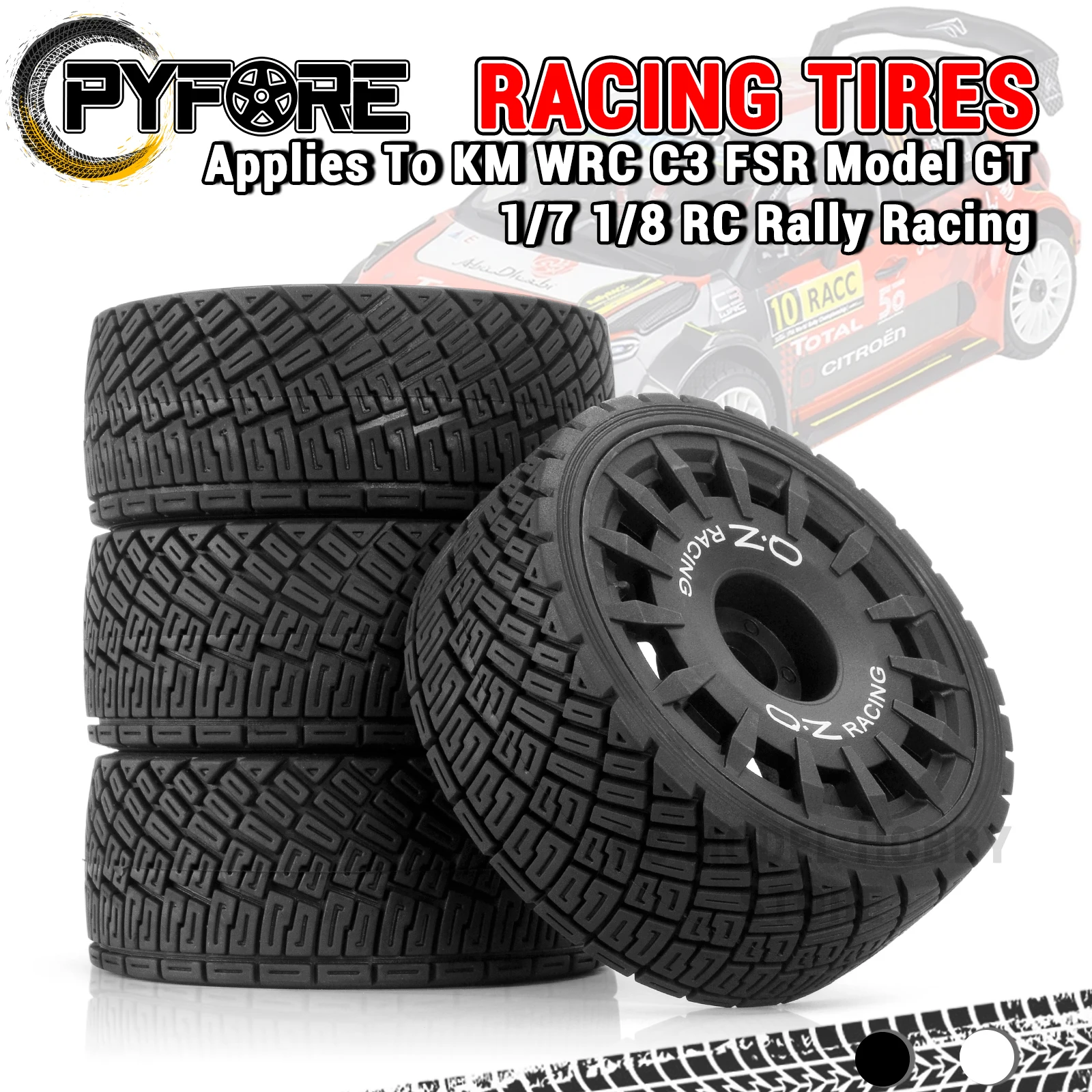 PYFORE Racing Reifen 100X40mm Adapter 17mm 4PCS für KM WRC C3 1/7 1/8 RC Modell Auto Wüste Lkw Zubehör Rally On-Road