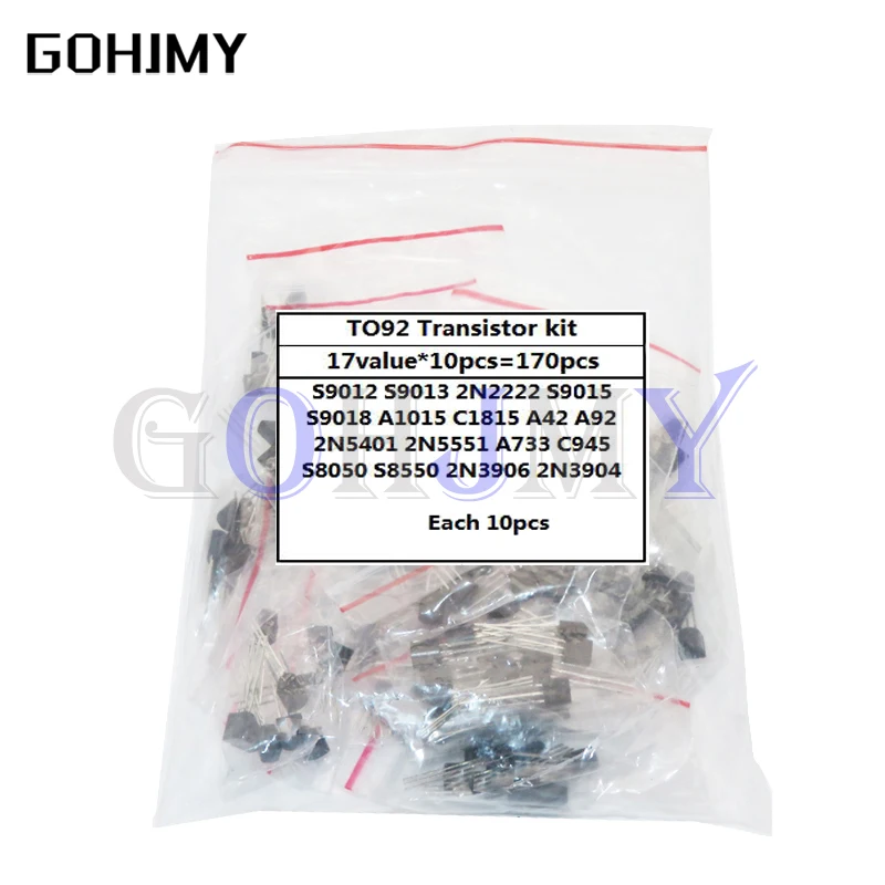 Transistor sortiertes Kit s9012 s9013 2 n2222 s9015 s9018 a1015 c1815 a42 a92 2 n5401 2 n5551 a733 c945 s8050 s8550 2 n3906 2 n3904 Image
