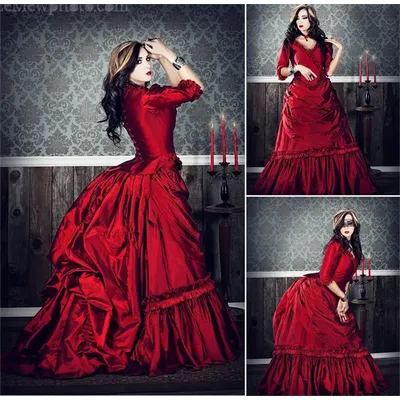Viktorianisches Gothic Steampunk Red Bustle Kleid Vampir Mina Harker Dracula Cosplay Kostüm Image