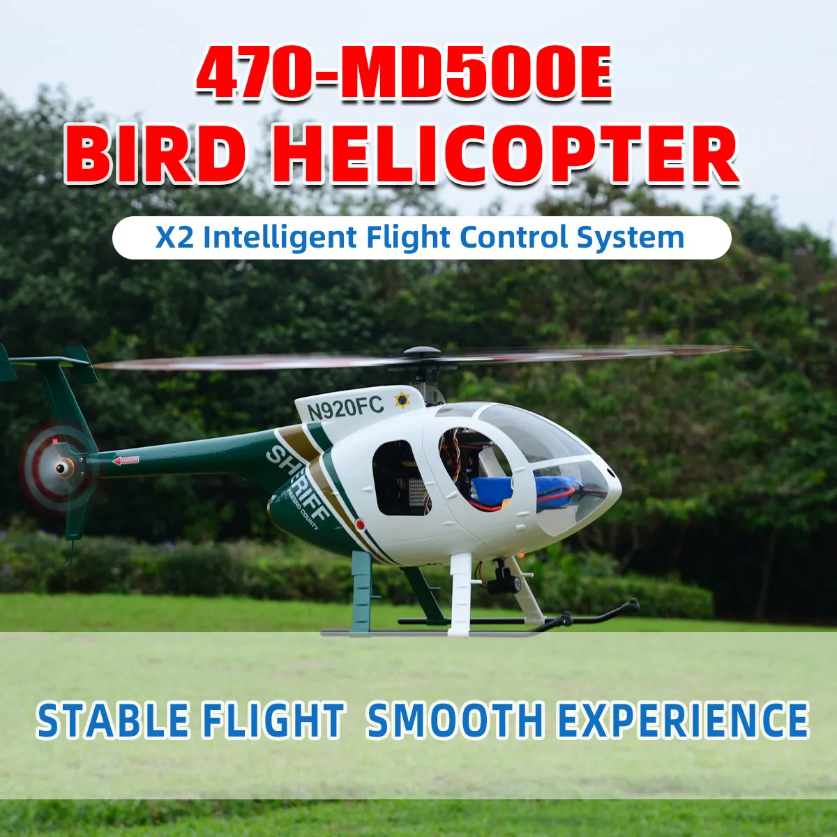 Roban RTF 470 Größe MD500E RC Hubschrauber 2 Flügel Grün Weiß Hughes GPS-Modell