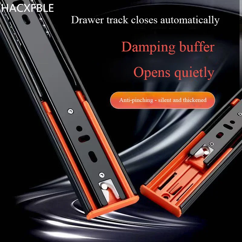 HACXFBLE Schubladenschiene, 8~20 Zoll, kaltgewalzter Stahl, geräuschlose Schubladenführungen, Schubladenführungsschiene schließen, dreiteilige Schrankdämpfungsschiene Schubladenführungen Image