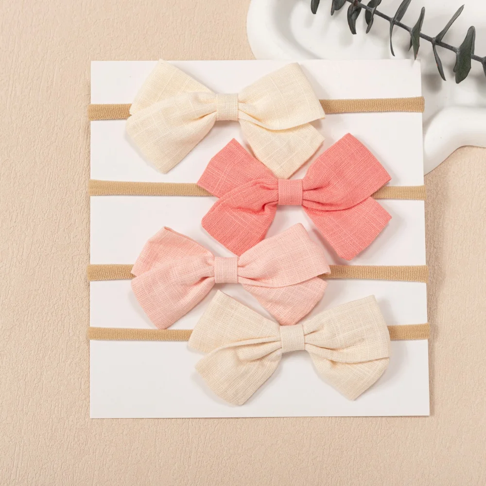 4 stücke Baby Bogen Stirnband Mädchen Nette Nylon Haarband Weiche Elastische Kinder Kopfbedeckungen Neugeborenen Kleinkind Fotografie Haar Zubehör Image