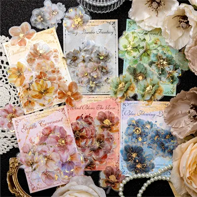 20 Teile/beutel PET Aufkleber Rose Blume Aufkleber Für Hand Konto Landschaft Collage Material DIY Handy Gruß Karte Dekoration Image