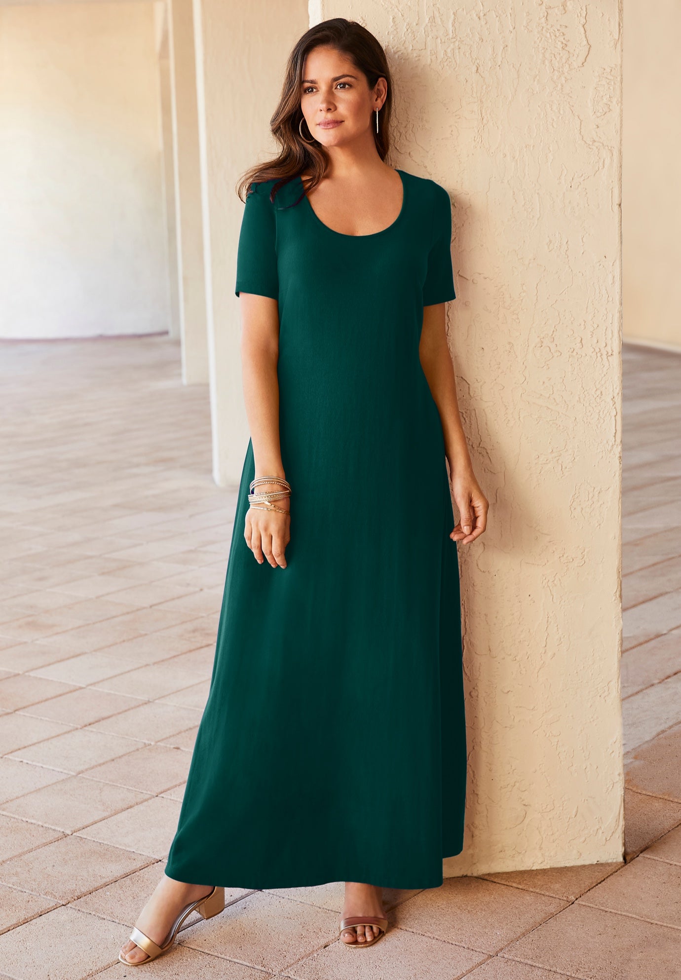 Plus Size Women's Stretch Cotton T-Shirt Maxi Dress by Jessica London in Emerald Green (Size 12)