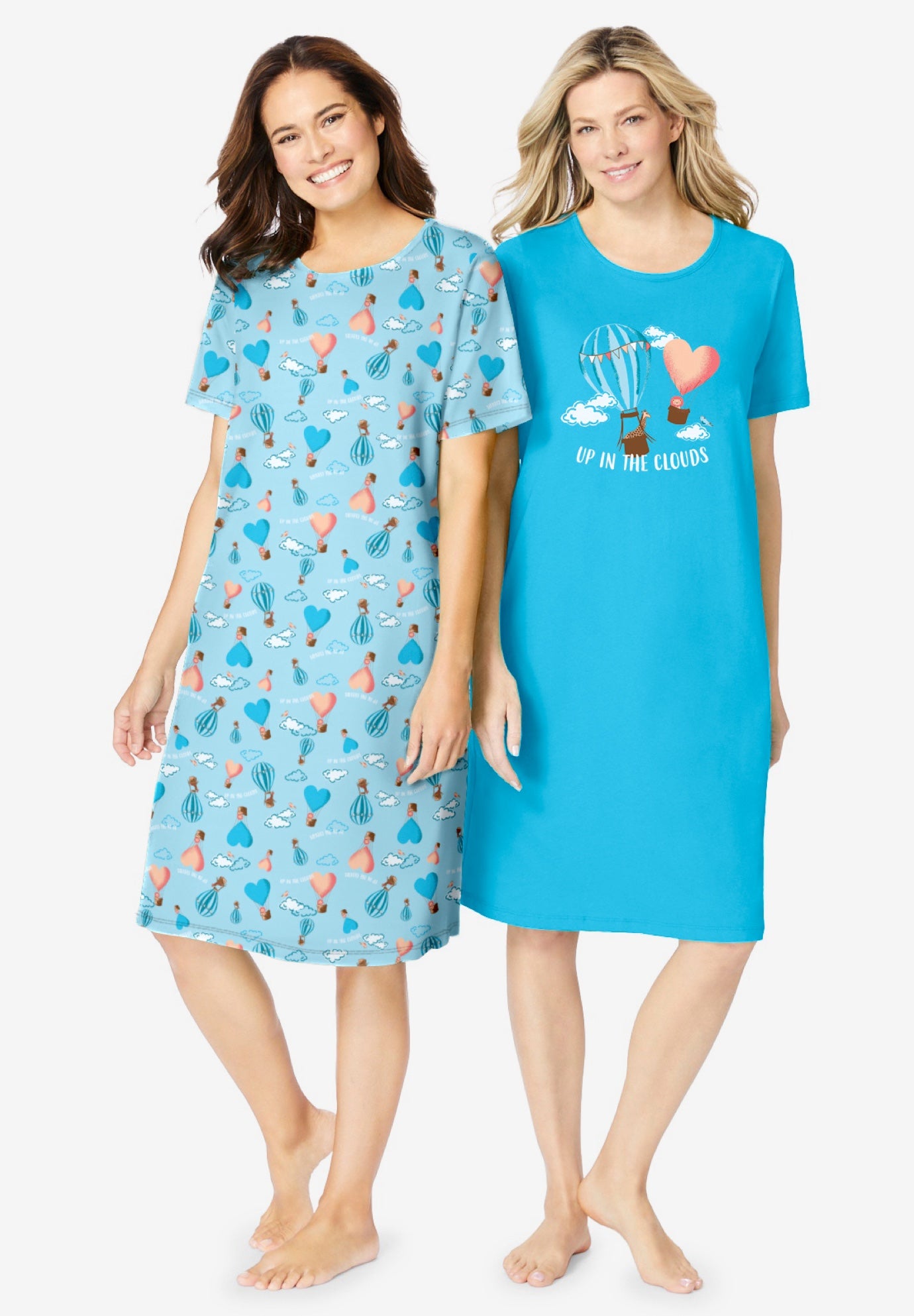 Plus Size Women's 2-Pack Short-Sleeve Sleepshirt by Dreams & Co. in Caribbean Blue Clouds (Size 7X/8X) Nightgown
