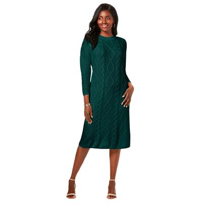 Plus Size Women's Cable Sweater Dress by Jessica London in Emerald Green (Size 34/36)