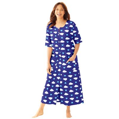 Plus Size Women's Long French Terry Zip-Front Robe by Dreams & Co. in Ultra Blue Clouds (Size 4X)