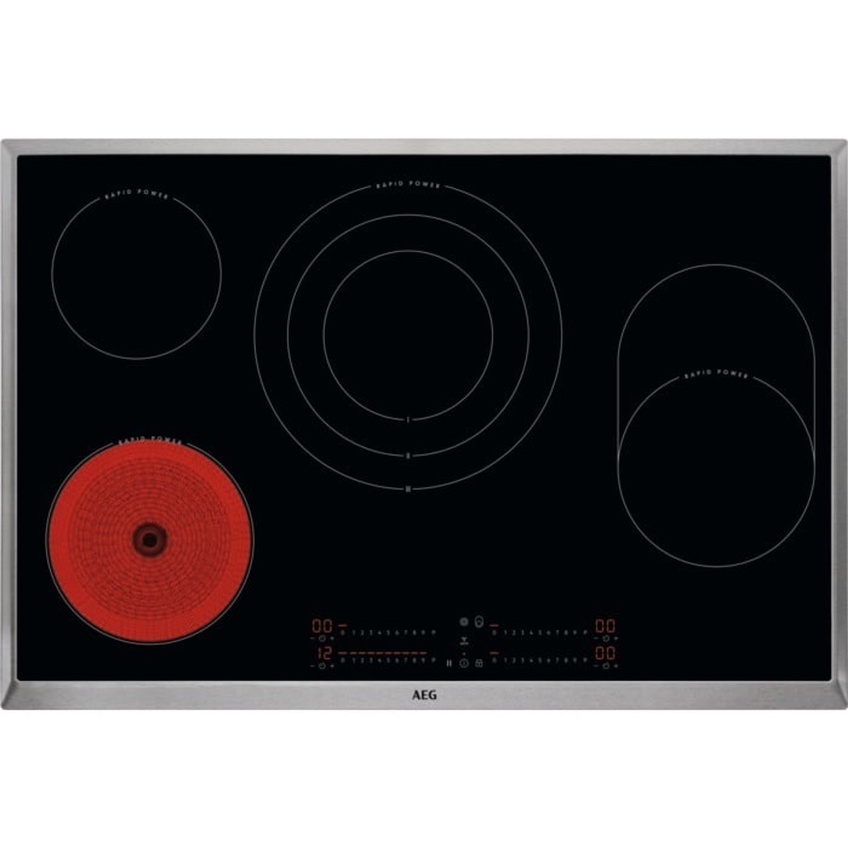 AEG Autarkes Glaskeramikkochfeld / Strahlenbeheizt Rapid Power Hob / Hob²Hood / 80 cm / Edelstahlrahmen / 4 Kochzonen HK857870XB Image