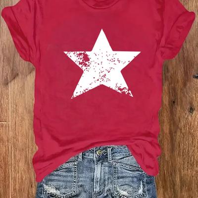 TEMU Women's Casual Short Sleeve Crew Neck T-shirt - Black With Graphic Print, Geometric Pattern, Machine Washable, Versatile Top, Ladies T Shirts Image