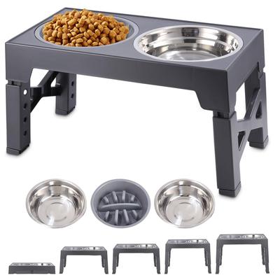 TEMU Raised Dog Bowl, Feeding Bowl, Height Adjustable With Slow Feeding Bowl, 2 X Stainless Steel Bowls, 5 Height Adjustable Bowl Stand For Large, Medium, Small Dogs And Pets Image