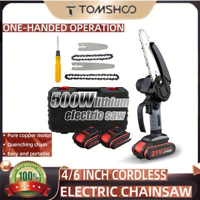 TEMU Tomshoe 21v Cordless Mini Chainsaw With Safety Lock, 4/6 Inch Electric Chainsaw, Lithium-ion Battery, Portable & Lightweight, Includes Storage Box & Accessories, Perfect Gift For Father Image