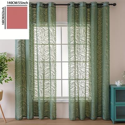 TEMU 1pc Large Green Leaf Curtain Grommet Top Curtain For Living Room Office Home Decor Image