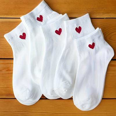 TEMU 5 Pairs Of S' Fashionable Low- With Heart Prints, Ideal As Valentine's Day Gifts And A Comfortable For Spring And Autumn. Image