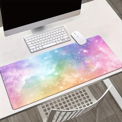 TEMU 1pc Starry Printed Desk Pad - Xxl Multi-functional Gaming Mousepad & Keyboard Mat, Vibrant Rainbow Nebula Design, Soft Rubber Base, Office & Pc , Great Gift For Family & , Mouse Pads For Desk Image