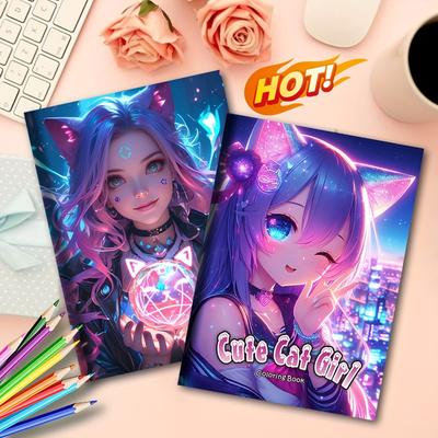 TEMU Cat Anime Girl Coloring Book, Your And Find A And Relaxation Through Coloring. And Stress . Start Your Coloring Journey. An , Gift For Birthdays, Valentine's Day, Christmas, Day, Etc Image