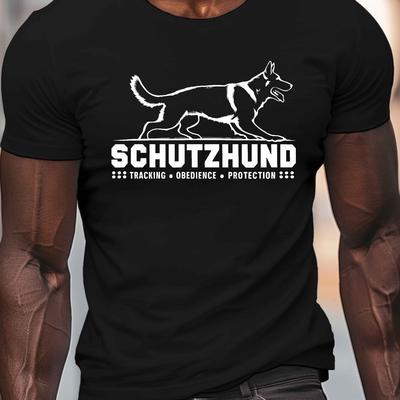 TEMU Men's German Shepherd Silhouette Graphic T-shirt, Black Crew Neck Short Sleeve Tee, Lightweight Summer Casual Top For Dog Lovers Image