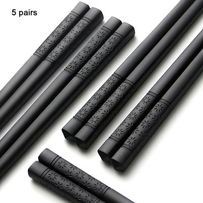TEMU 5 Pairs Black Floral Pattern Plastic Chopsticks, Non-slip, High Temperature Resistant, Reusable Household Chopsticks Image