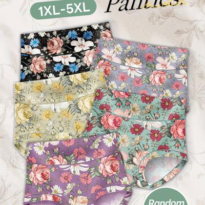 TEMU Random Pack Of 5 Size High-waisted Tummy Control Butt Lifting Printed Panties For Women Image
