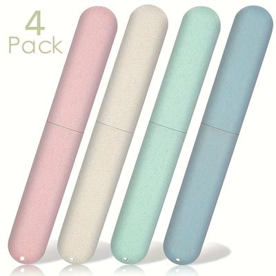 TEMU 4-pack Portable Breathable Toothbrush Cases With Ventilation Holes, Dustproof Stand For Travel, Camping, And Home Use - Unscented