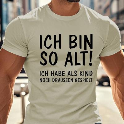 "TEMU Plus Size Men's "ich Bin So Alt!" T-shirt - Humorous German Print, Casual Crew Neck, Short Sleeve, Lightweight & Breathable For Summer, Casual Attire| Text Design|lightweight Shirt" Image