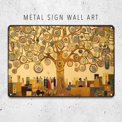 TEMU Gustav Klimt-inspired Of Life Aluminum Wall Art, 8x12in - Elegant Metal Decor For Home, Office, Or Gallery, Perfect Gift For Art And Nature Enthusiasts Image