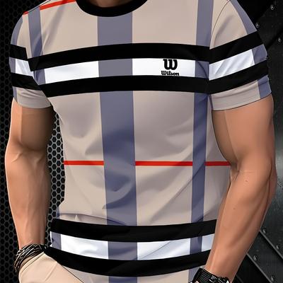 TEMU Men's Summer O-neck T-shirt - Casual Short Sleeve Athletic Tee, Breathable Polyester Blend, Streetwear Style With , Machine Washable, Streetwear Tshirt | Modern Casualwear | Breathable Fabric Image