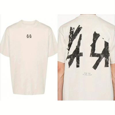 TEMU 44 Men's & Women's Hip Hop Streetwear T-shirt - 4 Graphic Print Cotton Tee, Black With White Lettering, Regular Fit Round Neck, Machine Washable Casual Top, Minimalistic Design, Breathable Fabric Image