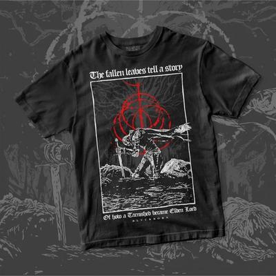 TEMU Elden Men's Vintage Hop Style Graphic T-shirt - Gothic Sword & Red Moon Design, Bohemian Inspired Cotton Tee, Breathable Round Neck Short Sleeve, Regular Fit Casual Shirt Image
