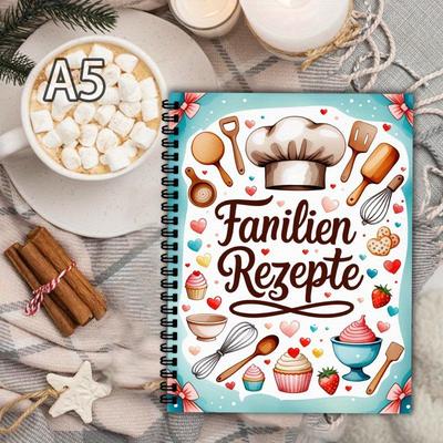 TEMU A5 Recipe Notebook - Family Recipe Book With Blue & Multicolor Kitchen Illustrations, Blank Pages For Meal Planning, & Family - Perfect Gift For Cooking Enthusiasts Image