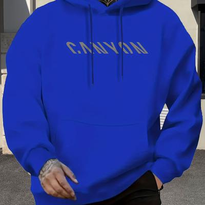 "TEMU Men's "canyon" Graphic Hoodie - Black Casual Pullover With Front Pocket, Stretch Fabric, Wear 18-40, Everyday Hoodie | Graphic Print Hoodie | Hoodie, Essential Hoodie" Image