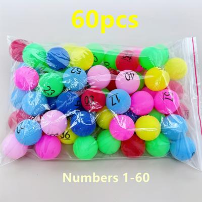 TEMU 60pcs - Colorful Plastic Number Balls, 1.57 Inch Prop Balls, With Numbers 1-60 On , For Raffles And Games, Parties, Weddings, Birthdays, Festivals, For Occasions Image