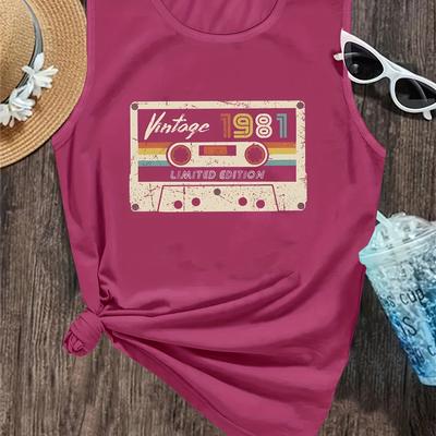 TEMU Audiotape Vest Top, Round Neck Sleeveless Sports Vest T-shirt, Women's Tops Image