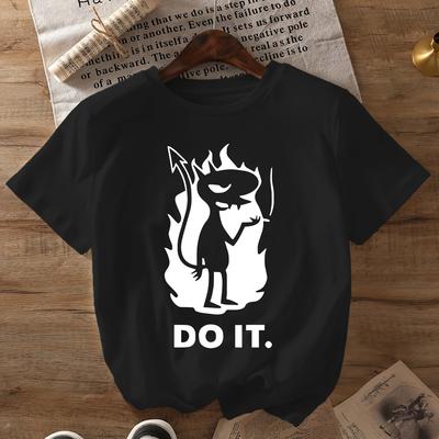 TEMU Women's Casual Crew Neck T-shirt With Cartoon Devil Graphic, Short Sleeve Regular Length Top For Summer & Spring, Stylish Clothing Image