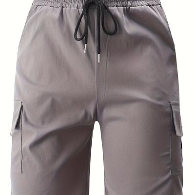 TEMU Men's Casual Cargo Shorts - Olive Green With Multiple Pockets, Drawstring Waist, Lightweight Summer Workout & Wear, Casual Wear Shorts | Relaxed Fit Shorts | Drawstring Closure Shorts Image