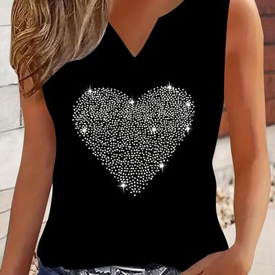 TEMU Chic Letter Embellished Rhinestone V-neck Tank Top For Elegant Women's Fashion Image