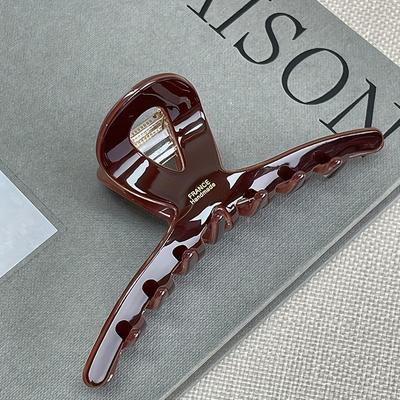 TEMU Elegant Chocolate Hair Claw - Medium Size, Fashionable Korean Style Shark Clip For Women's Image
