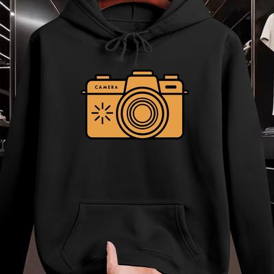 TEMU Camera Print, Men's Drawstring Long Sleeve Sweatshirt Hoodie With Kangaroo Pocket, Clothing For , Men' & Gift Image