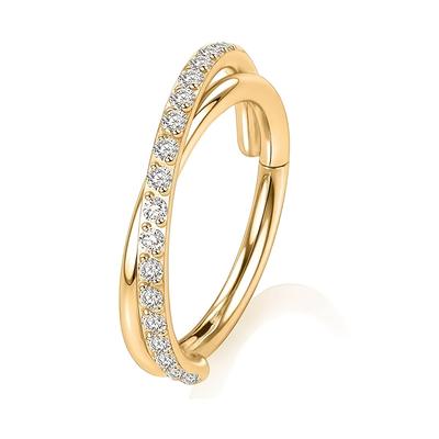 TEMU 1pc Stainless Steel Nose Ring 16g Conch Piercing Jewelry Transparent Cz Double Spiral Earrings Ear Screen Studs Piercing Jewelry For Women Image