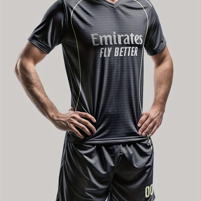 TEMU Customizable Men's Soccer Uniform Set - Personalized Team Name & Number, Breathable Quick-dry Jersey And Shorts Combo, Comfortable Polyester For Training, Match, Casual & Outdoor Activities Image