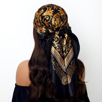TEMU 1pc 90x90cm Bohemian Print Women's Scarf - Lightweight -like Windproof, Versatile Square Scarf & Headband For All , Outdoor Travel, Beach, Casual , Sophisticated Accessory Image