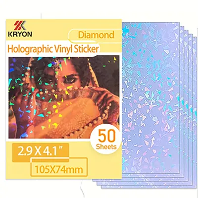 50 Sheets Diamond Size: 2.9 X 4.1 Inch Holographic Sticker Paper Glitter Clear Holographic Overlay Cold Laminating Film