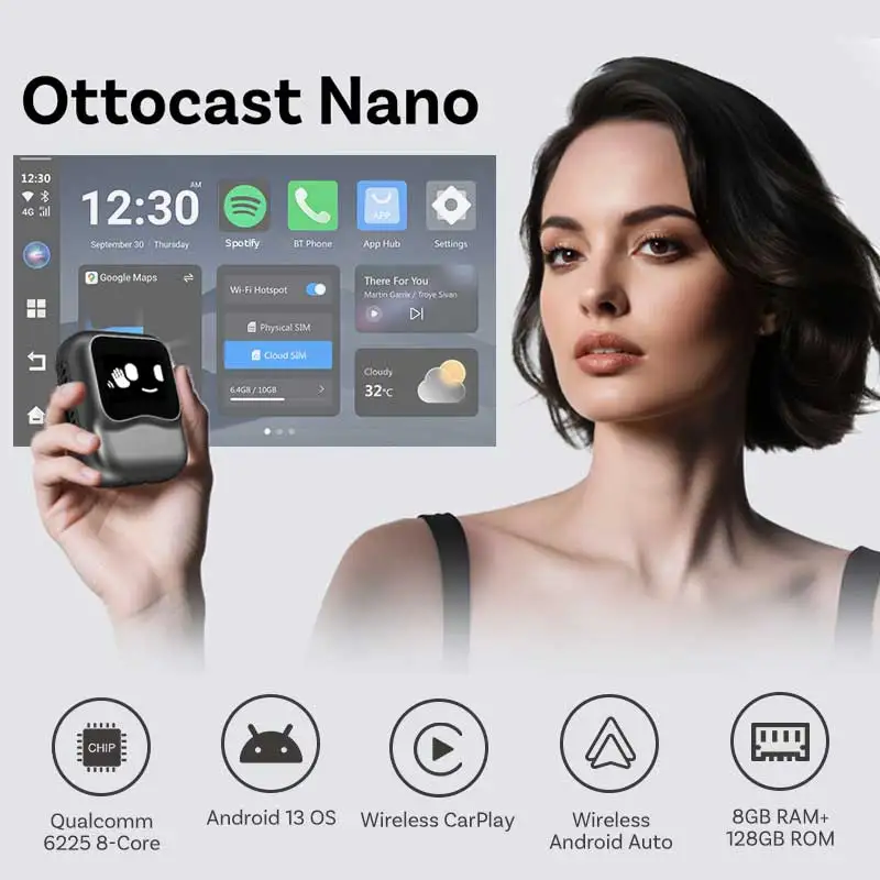 Nano CarPlay Ai Box Drahtlose Auto Spielen Android Auto Adapter SM6225 Android 13 QCM6225 8 GB RAM 128 GB ROM für Wired CarPlay Autos Image